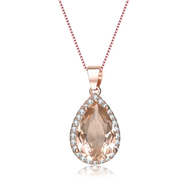 Rose Gold Plated Pear Shaped Cubic Zirconia Pendant Necklace