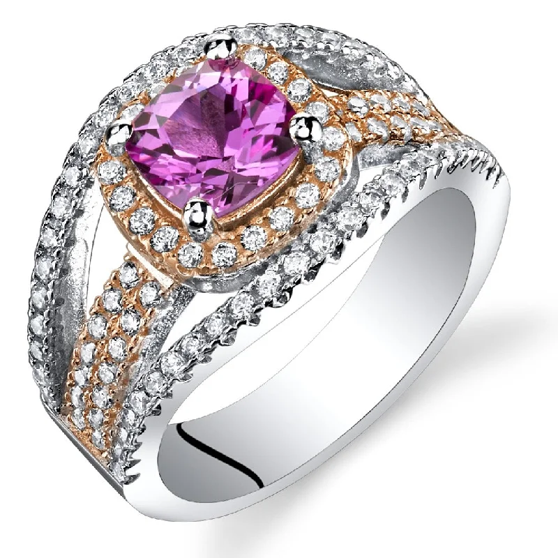 Rose Tone Sterling Silver 1.25 ct Created Pink Sapphire Ring