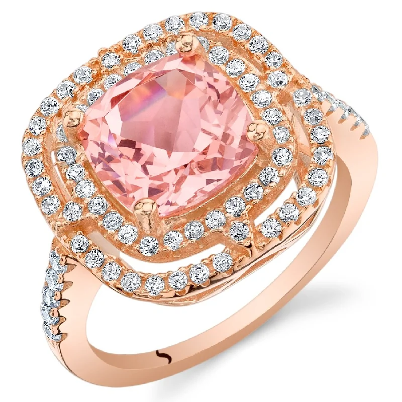 Rose Tone Sterling Silver 3.75 ct Created Morganite Halo Ring