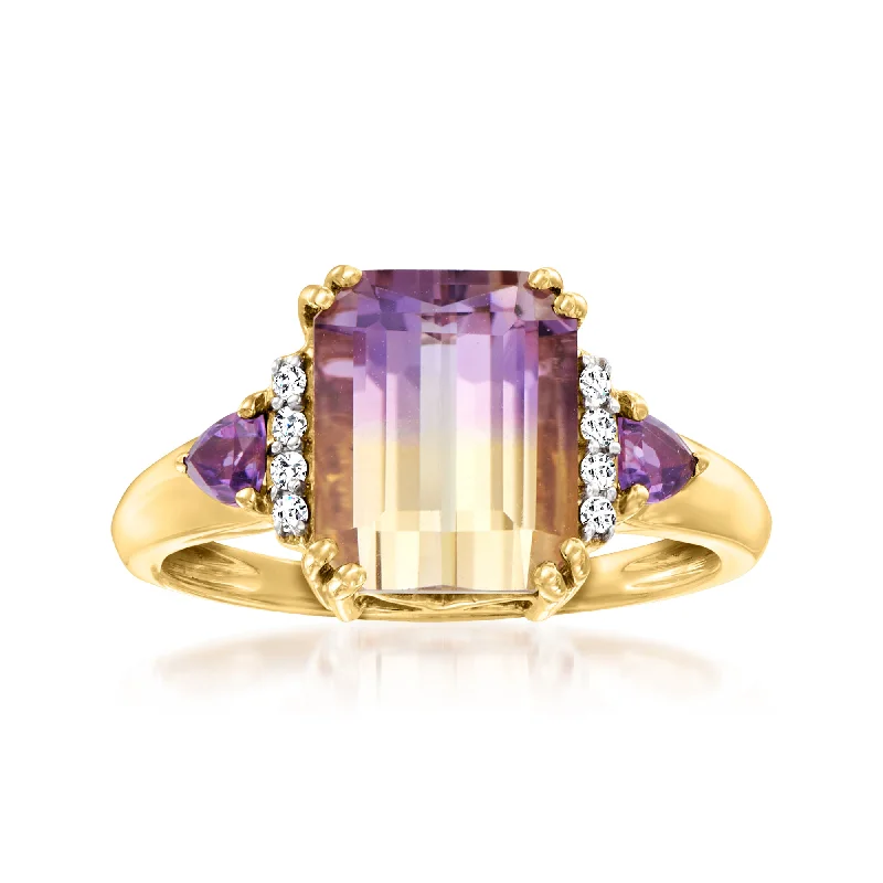 Ross-Simons Ametrine Ring With . Amethysts and Diamond Accents in 14kt Yellow Gold