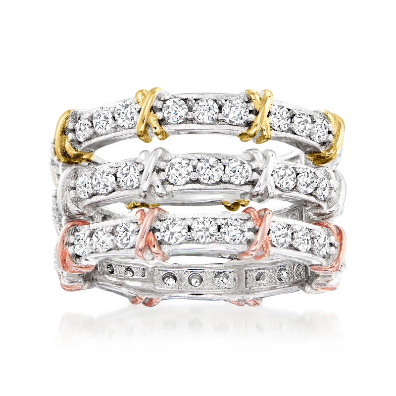 Ross-Simons CZ Jewelry Set: 3 Eternity Bands in Sterling Silver With 18kt Gold Over Sterling