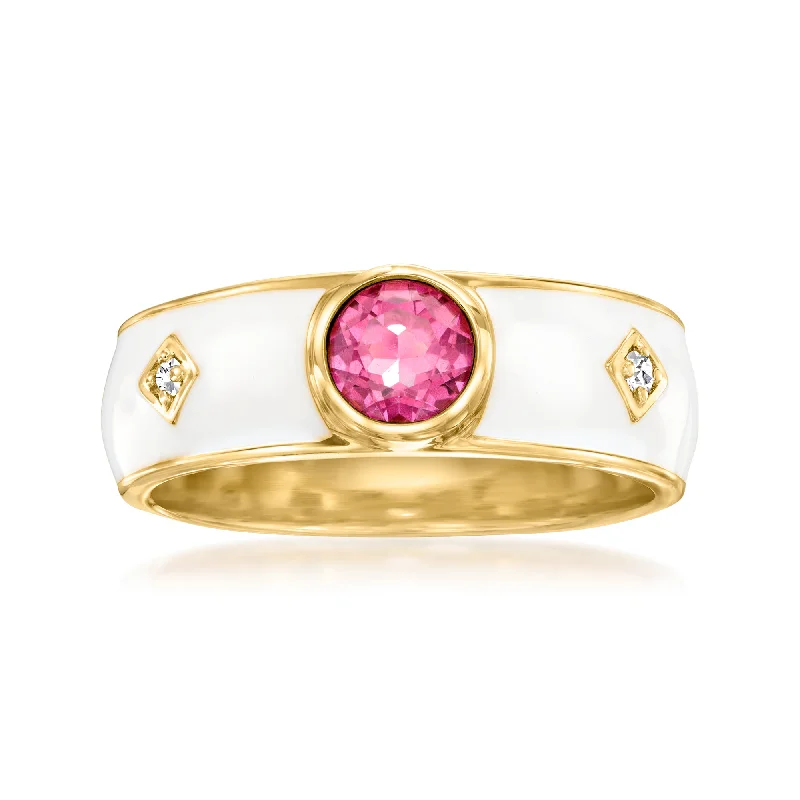 Ross-Simons Pink Topaz Ring With Diamond Accents and White Enamel in 18kt Gold Over Sterling