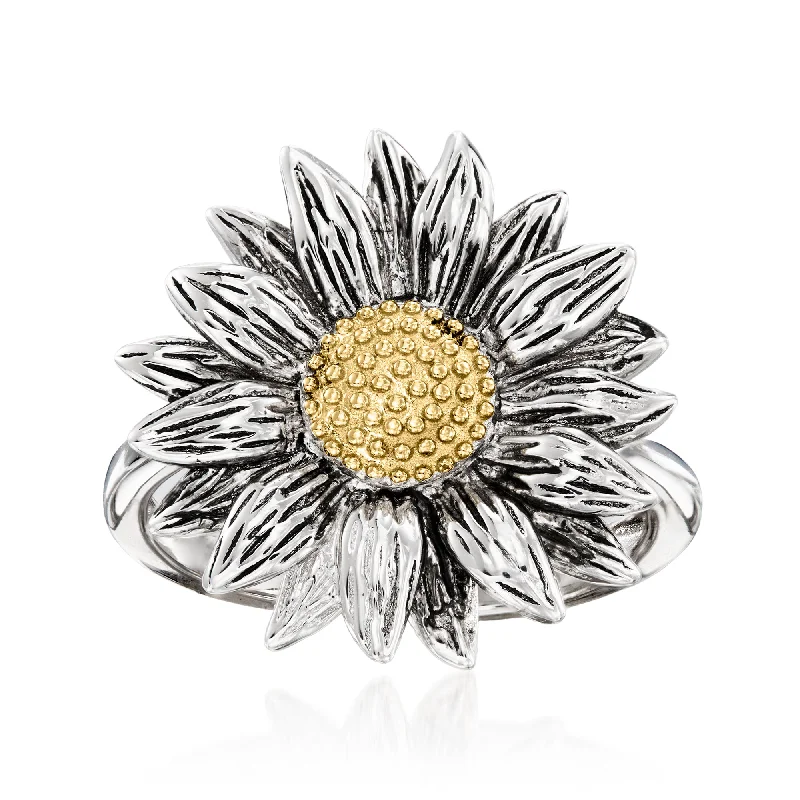 Ross-Simons Sterling Silver and 14kt Yellow Gold Sunflower Ring