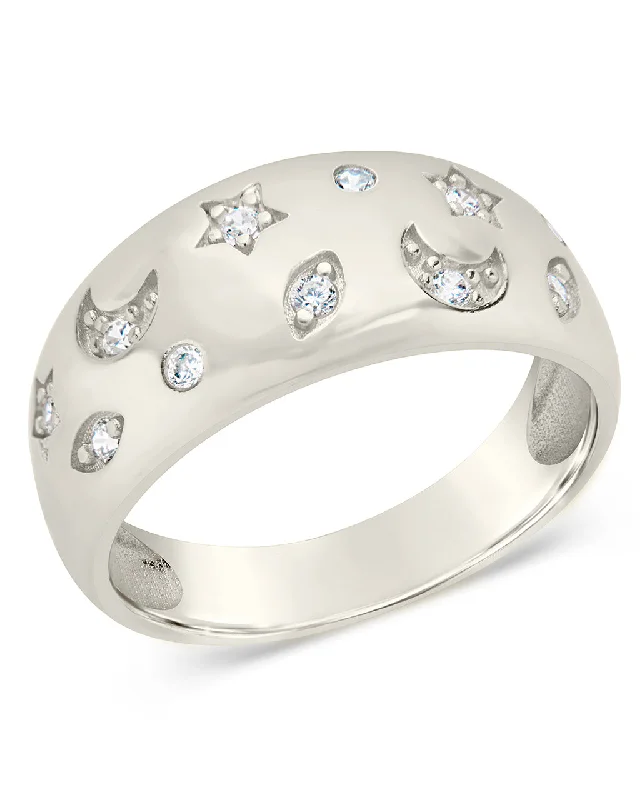 Star and Crescent Bezel Dome Band Ring