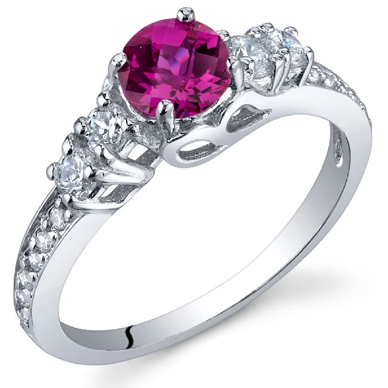 Sterling Silver 0.75 ct Created Ruby Birthstone Ring