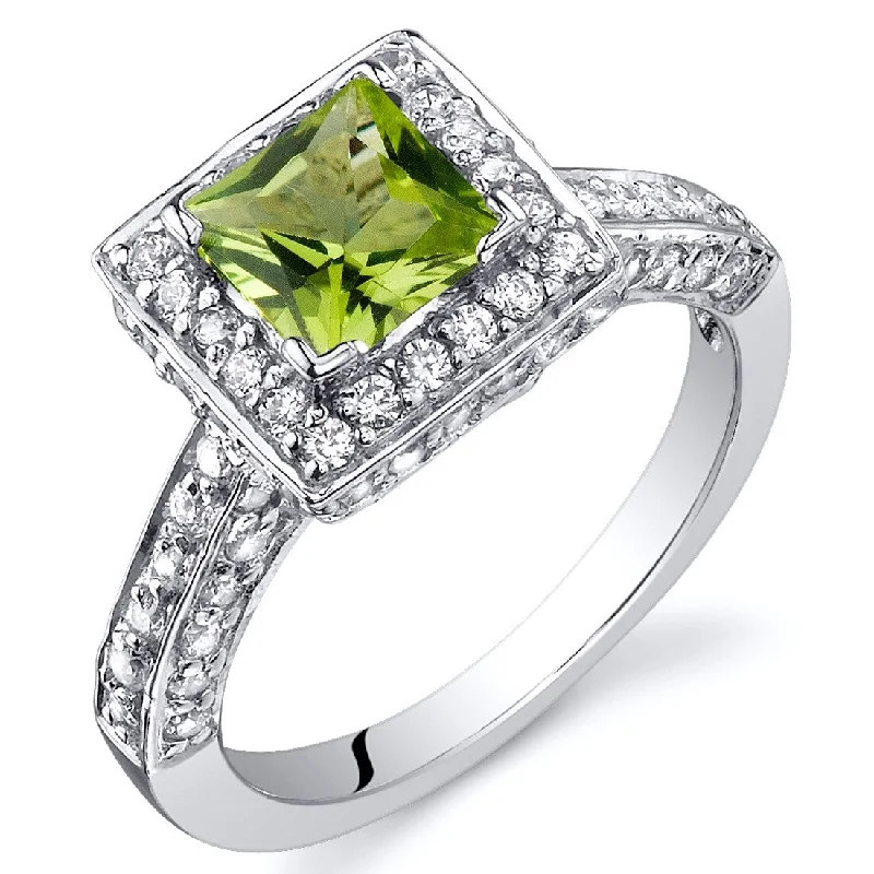 Sterling Silver 0.75 ct Peridot Halo Ring