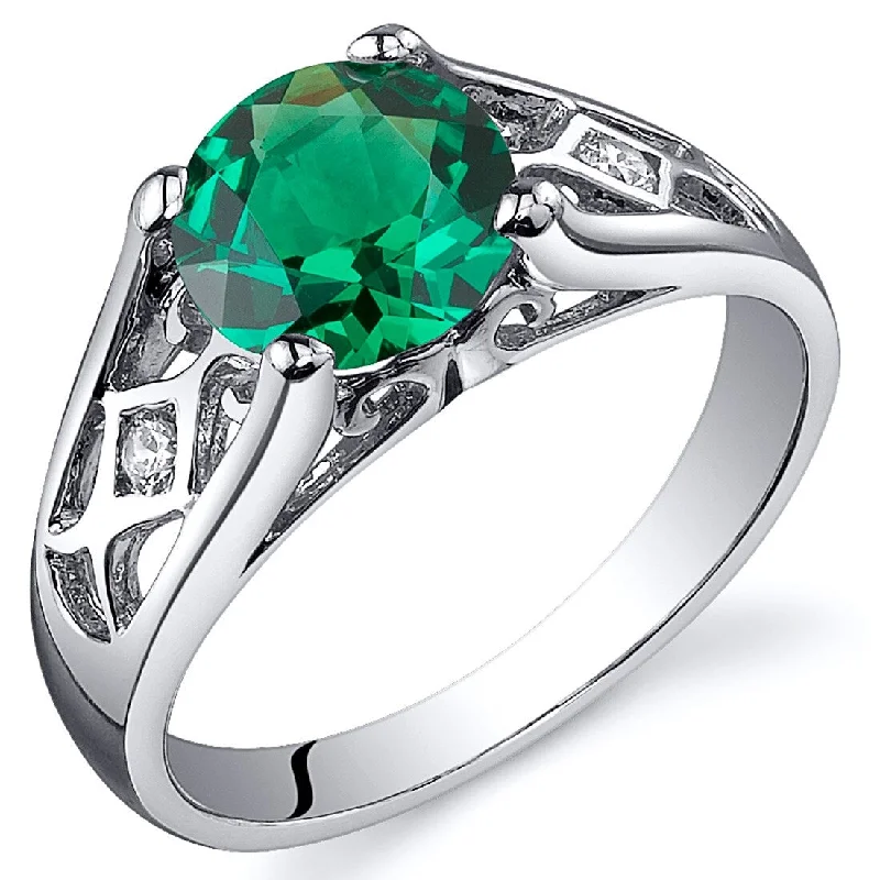 Sterling Silver 1.25 ct Created Emerald Solitaire Ring