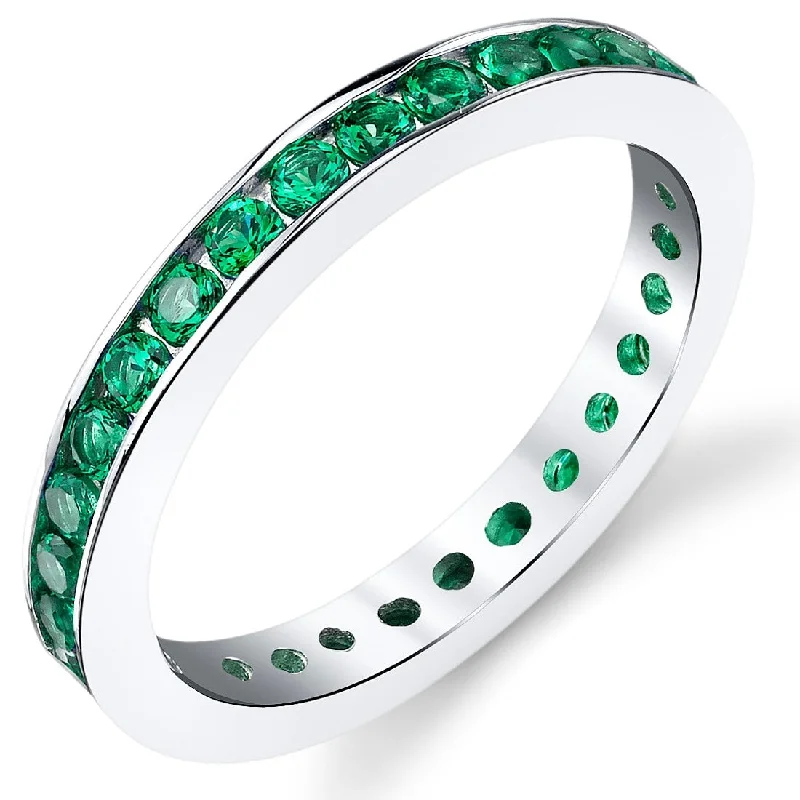 Sterling Silver 1.5 ct Created Emerald Eternity Band Ring