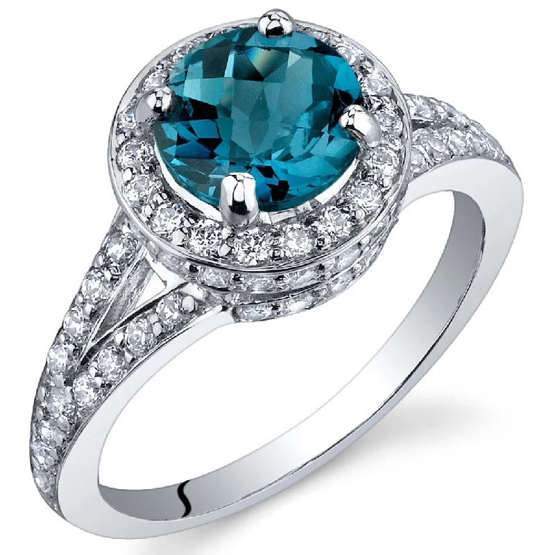 Sterling Silver 1.5 ct London Blue Topaz Halo Ring