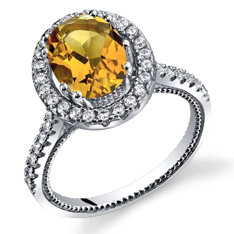 Sterling Silver 1.75 ct Citrine Halo Ring