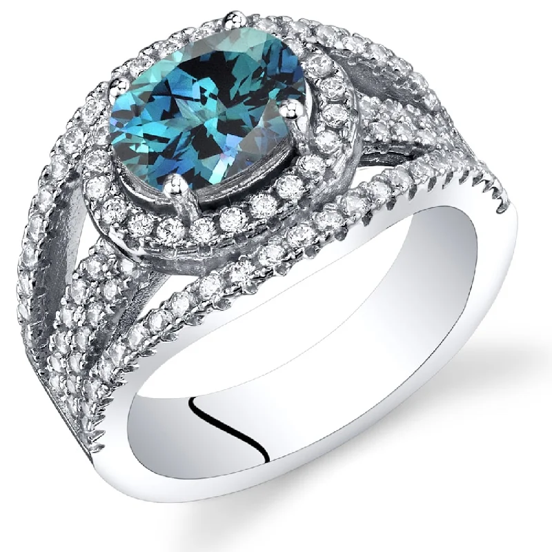 Sterling Silver 1.75 ct Color-changing Alexandrite Halo Ring