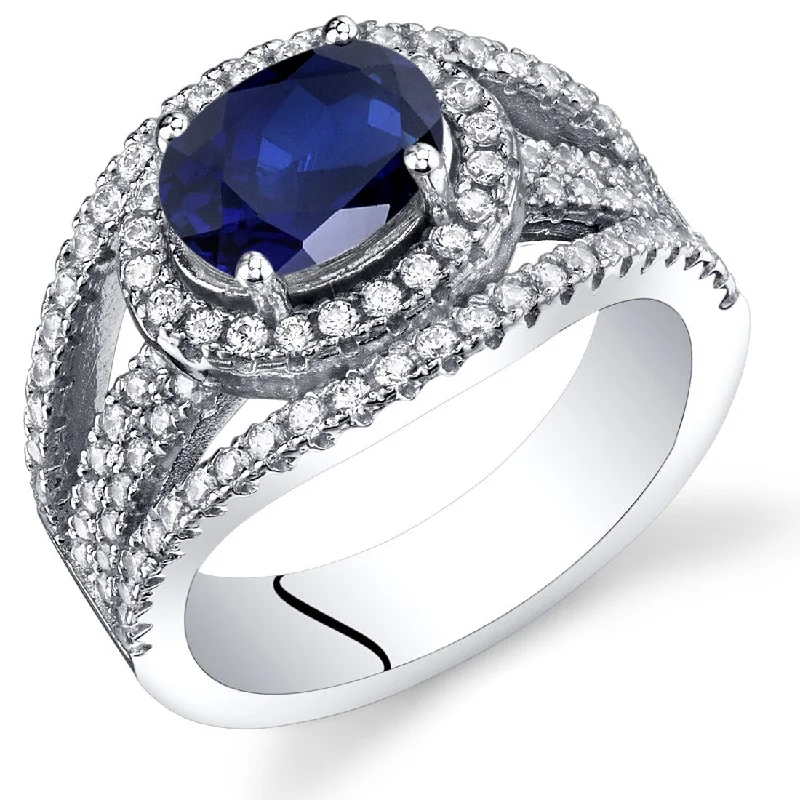 Sterling Silver 1.75 ct Created Sapphire Halo Ring