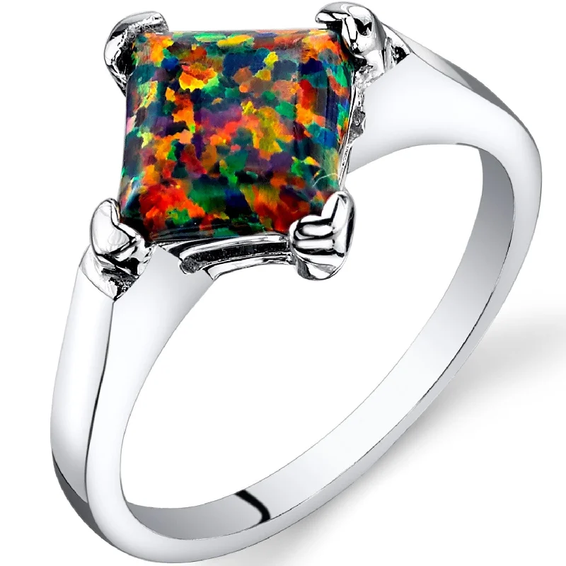 Sterling Silver 1 ct Black Opal Solitaire Ring