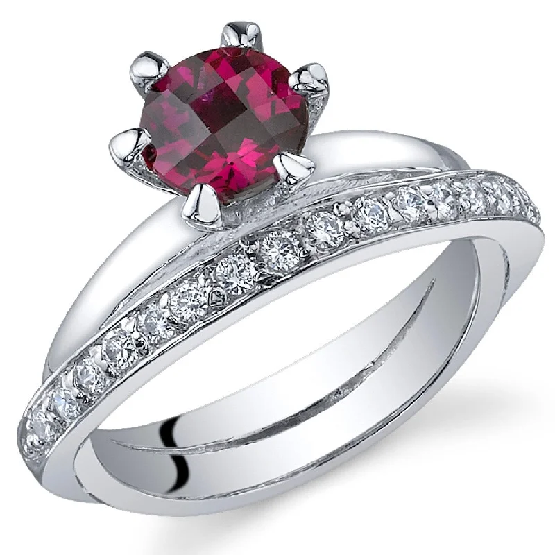 Sterling Silver 1 ct Created Ruby Birthstone Ring