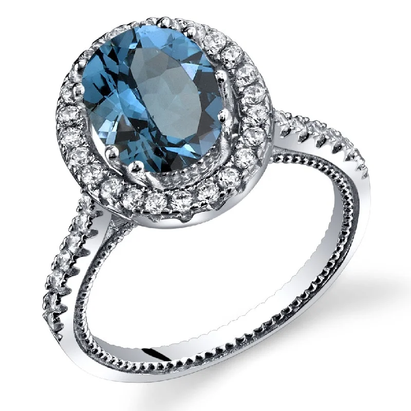 Sterling Silver 2.25 ct London Blue Topaz Halo Ring