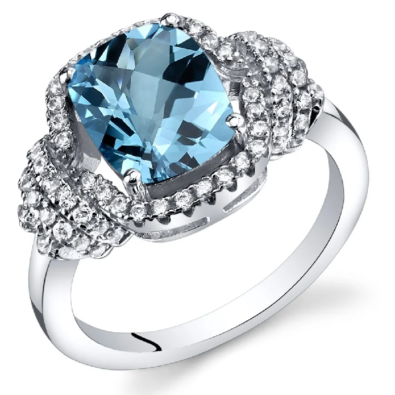 Sterling Silver 2.25 ct Swiss Blue Topaz Birthstone Ring