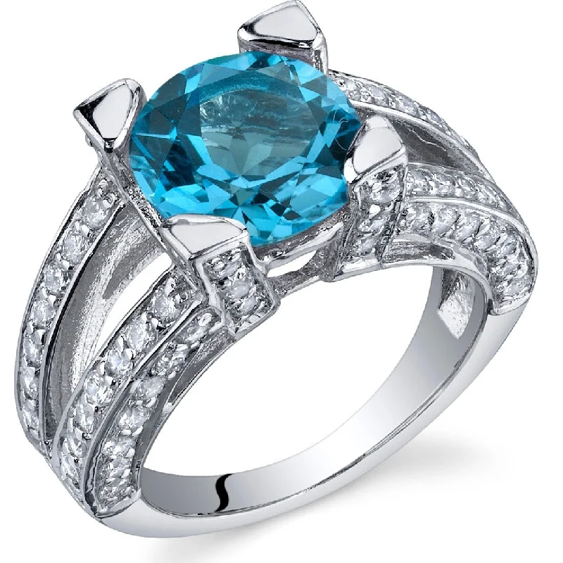 Sterling Silver 3 ct Swiss Blue Topaz Birthstone Ring