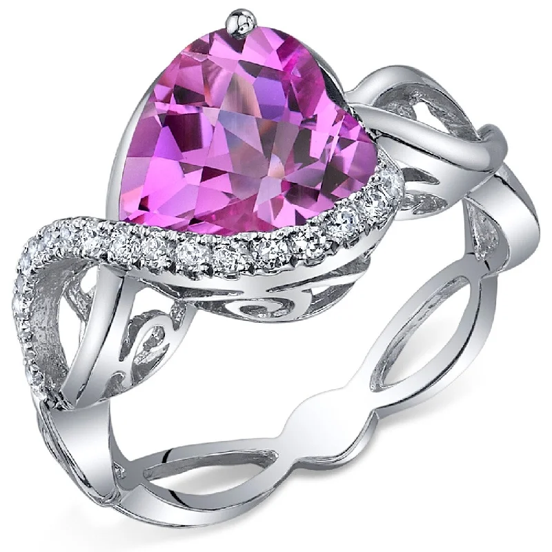 Sterling Silver 4 ct Created Pink Sapphire Birthstone Ring