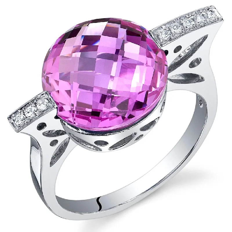 Sterling Silver 7 ct Created Pink Sapphire Birthstone Ring