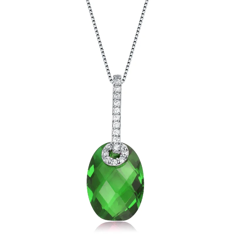 Sterling Silver Bead Shaped Cubic Zirconia Pendant Necklace