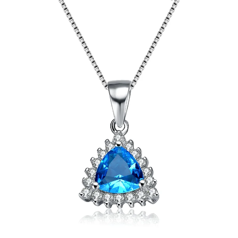 Sterling Silver Crystal Blue Cubic Zirconia Necklace