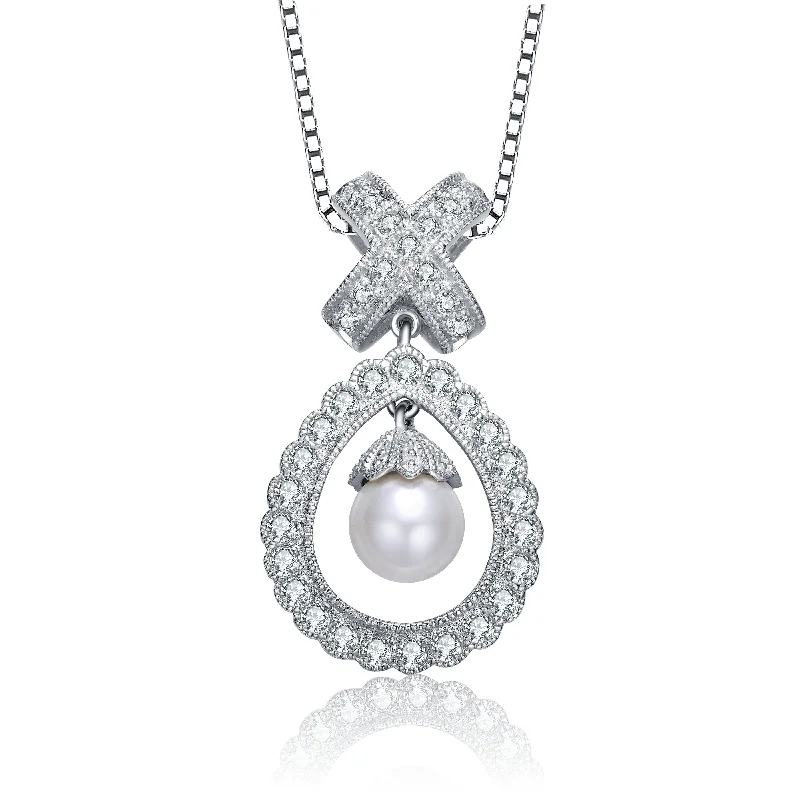 Sterling Silver Cubic Zirconia and Pearl Pendant