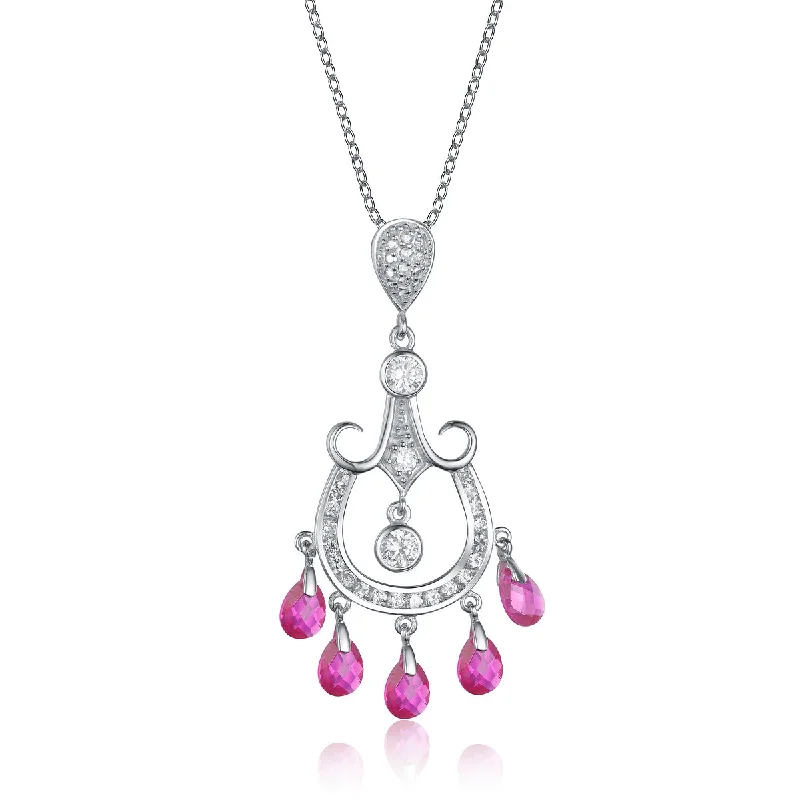 Henriette Pink Cubic Zirconia Dangling Pendant Necklace