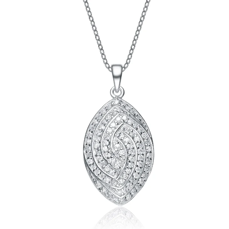 Sterling Silver Cubic Zirconia Encrusted Oval Necklace