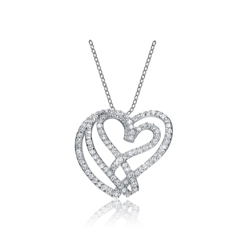 Sterling Silver Cubic Zirconia Heart Maze Necklace