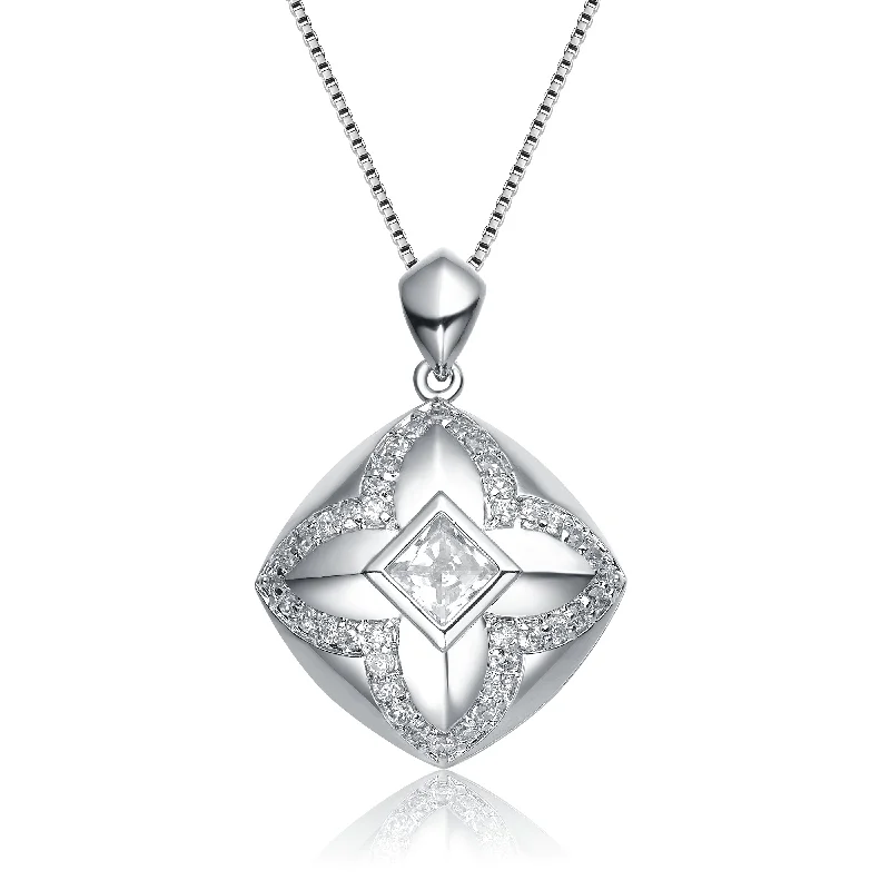 Sterling Silver Cubic Zirconia Open -Shape Necklace