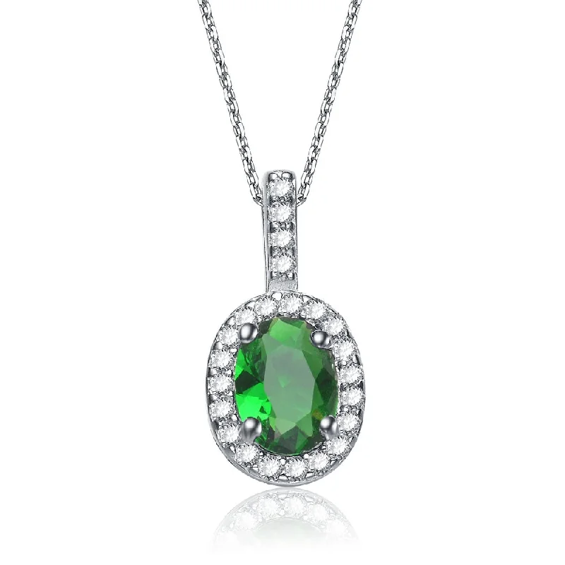 Sterling Silver Cubic Zirconia Green Cubic Zirconia Oval Necklace