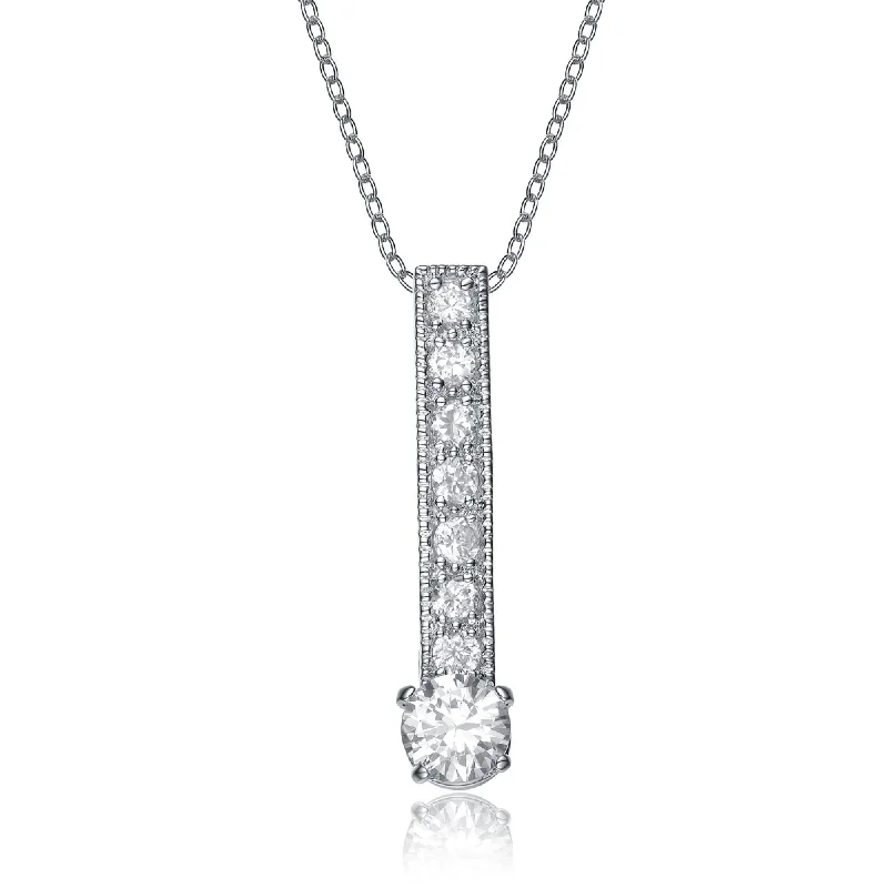 Sterling Silver Cubic Zirconia Solitaire Accent Linear Necklace