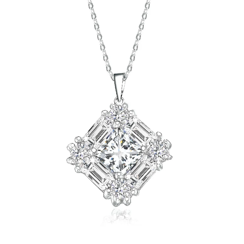 Sterling Silver Cubic Zirconia Square Necklace