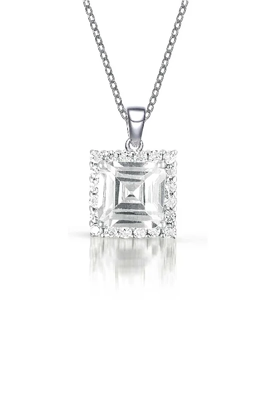 Sterling Silver Cubic Zirconia Square Shape Necklace