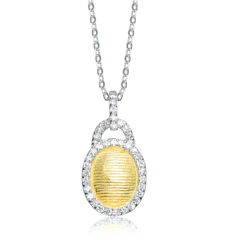 Sterling Silver Gold-Plated Oval White Cubic Zirconia Pendant