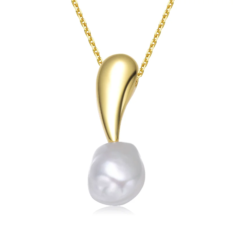 Sterling Silver Gold Plated Genuine Freshwater Pearl Drop Pendant Necklace