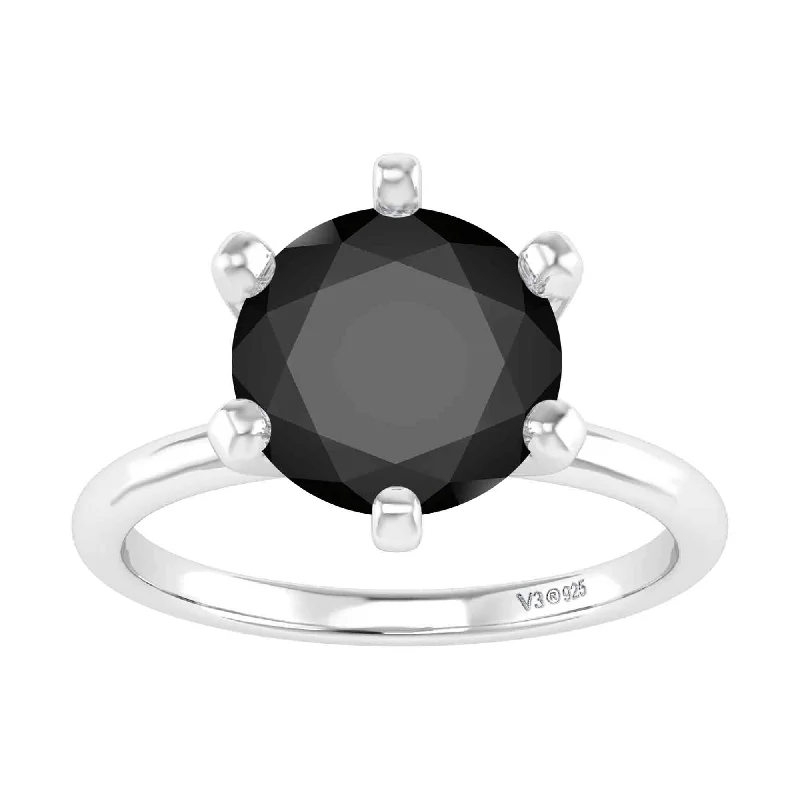 Sterling Silver Natural Black Diamond Solitaire Ring