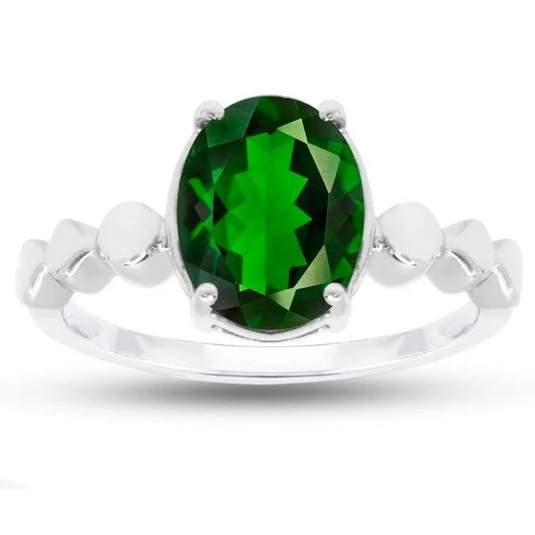 Sterling Silver Oval Green Emerald Solitaire Ring