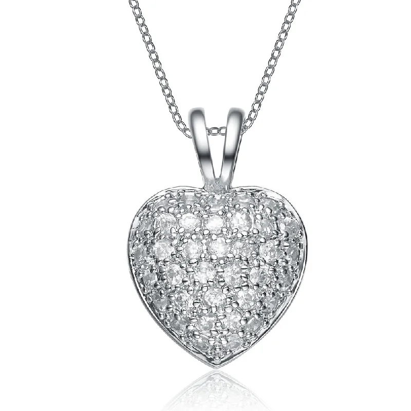 Sterling Silver Rhodium plating clear White Cubic Zirconia Dangling Pendant Necklace