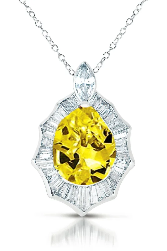 Sterling Silver Small Yellow Cubic Zirconia Solitaire Necklace