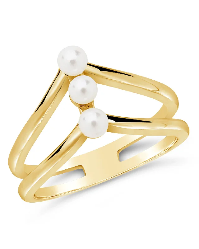 Sterling Silver Triple Pearl Stack Ring