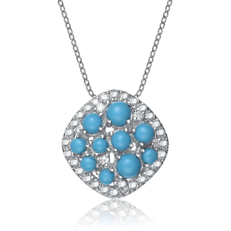 Sterling Silver Turquoise Cubic Zirconia Unique Style Pendant