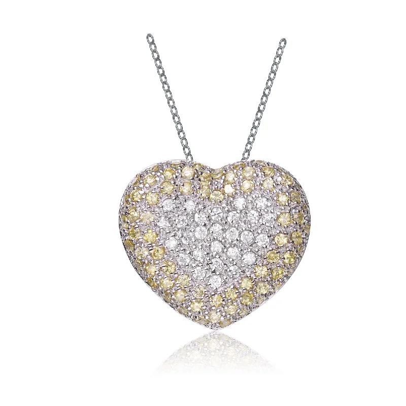 Sterling Silver White and Yellow Cubic Zirconia Gold Plating Clear Pendant