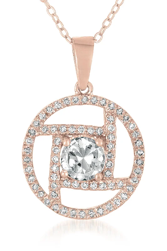 Sterling Silver White Cubic Zirconia Balanced Pink Pendant