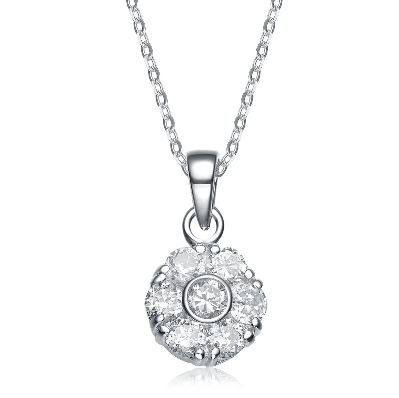 Sterling Silver White Cubic Zirconia Stones Classic Pendant