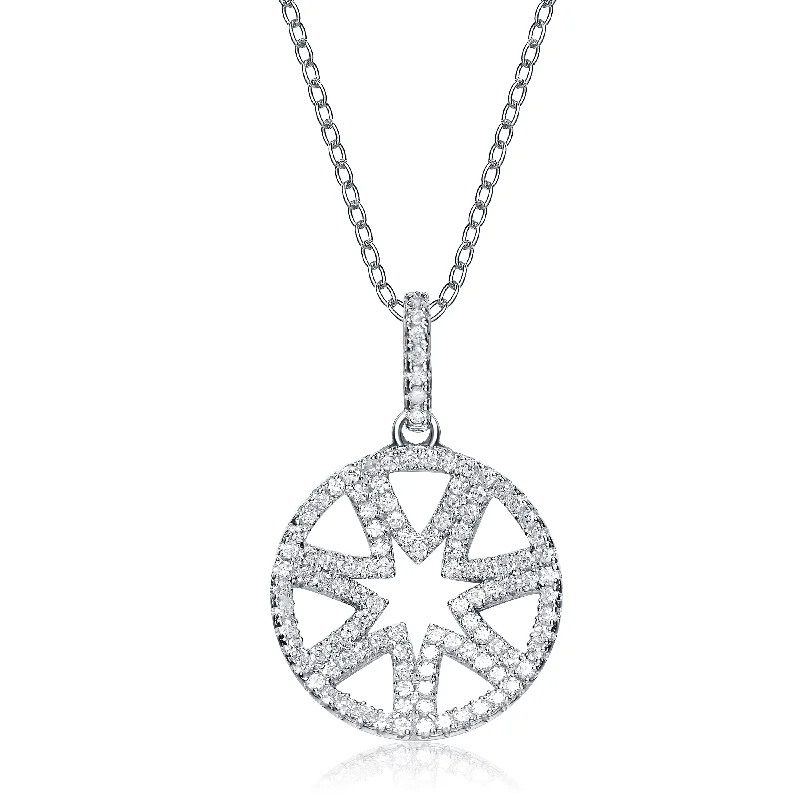 Sterling Silver White Cubic Zirconia Stones Sun Circular Pendant