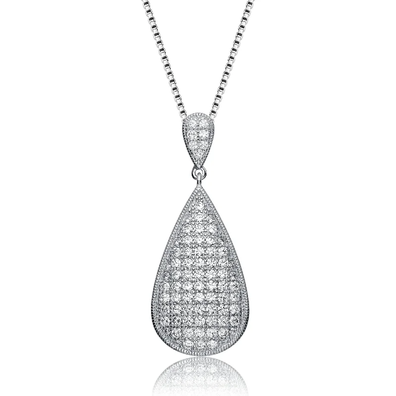 Sterling Silver White Cubic Zirconia Teardrop Design Pendant