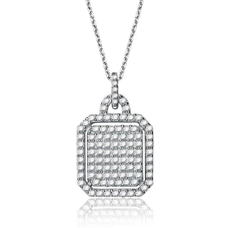 Sterling Silver White Gold Plated Cubic Zirconia Square shaped Necklace