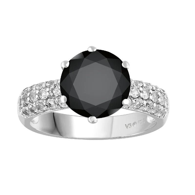 Sterling Silver with Black Diamond and White Topaz Solitaire Ring