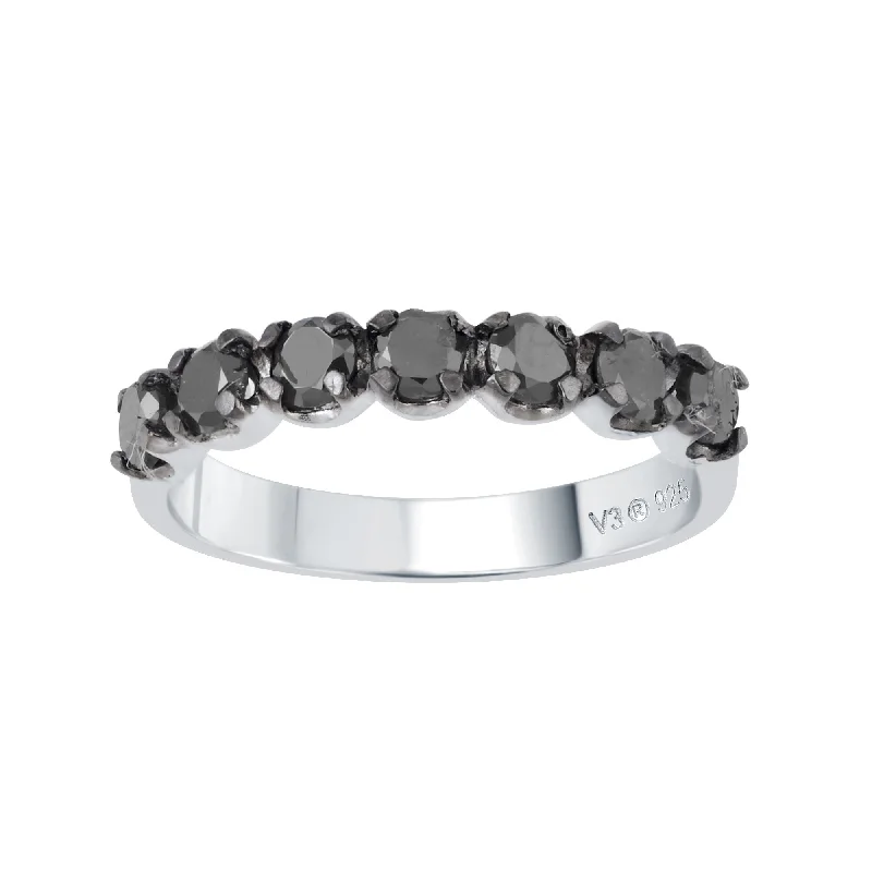 Sterling Silver with Genuine Black Diamond Band Ring